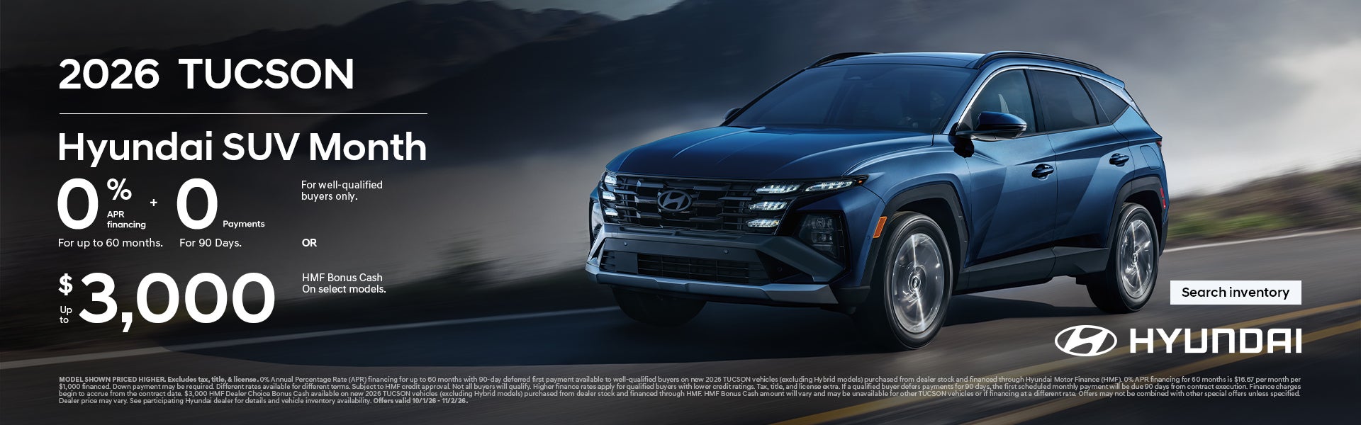 0% APR for 60 mos. + 0 Payments for 90 Days or $3,000 Bonus Cash