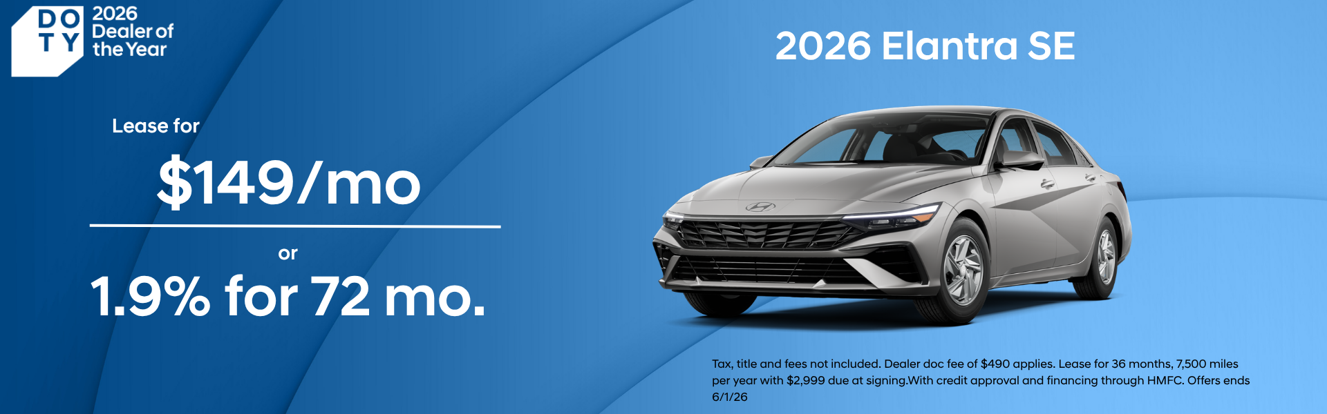 2026 Hyundai Elantra SE lease and APR